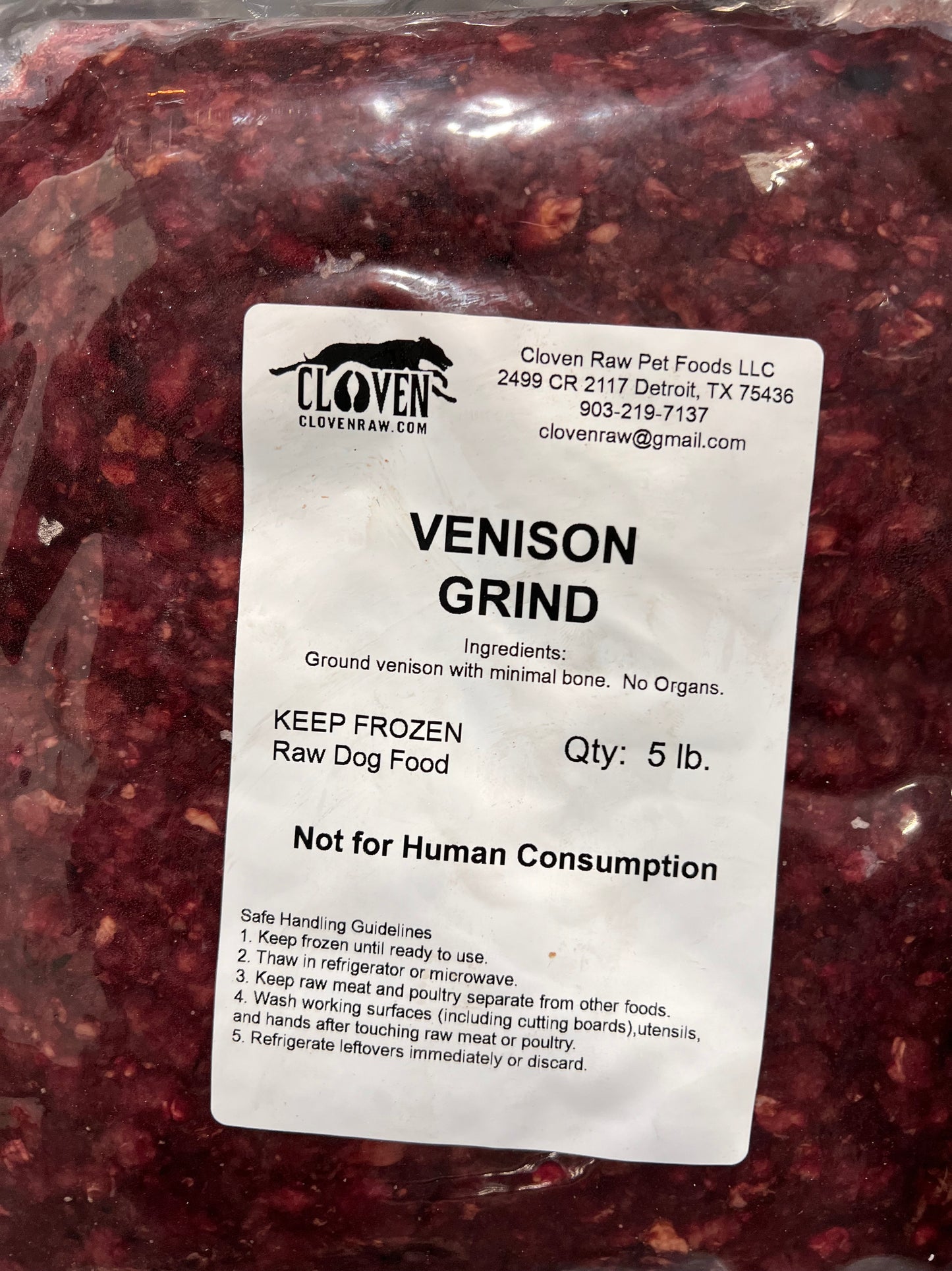 Venison Grind 5 LB - Meat only (no organ and minimal bone)