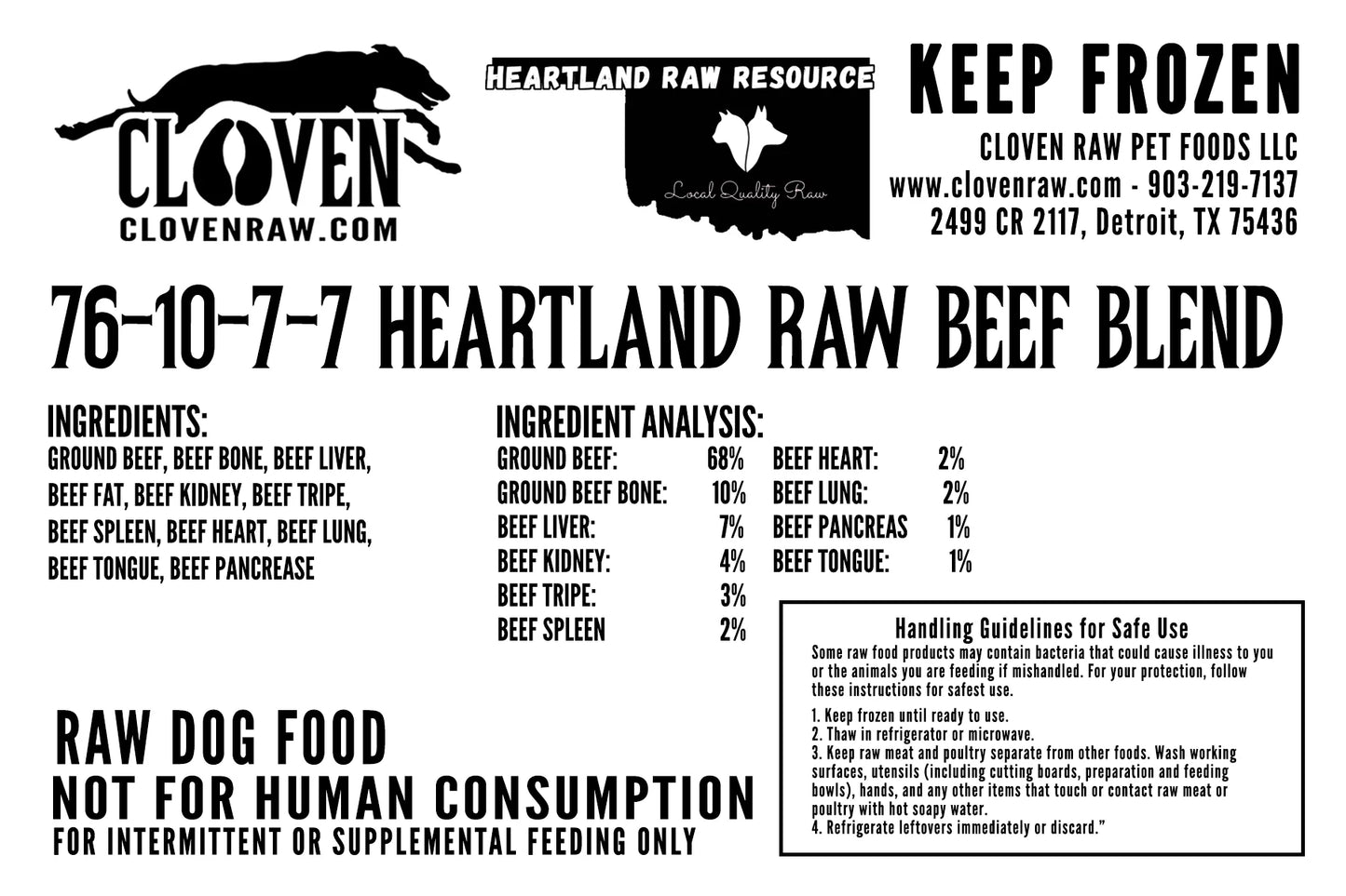 Heartland Raw Beef Blend 76/10/14