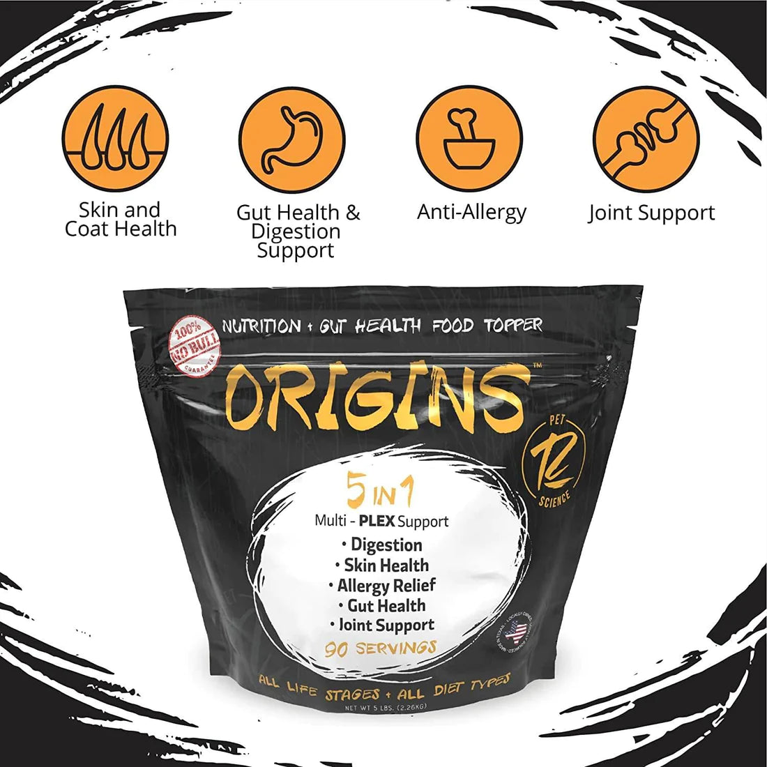 Origins 5-in-1 Dog Supplement, Powdered Food Topper for Active Dogs- Fish Flavor