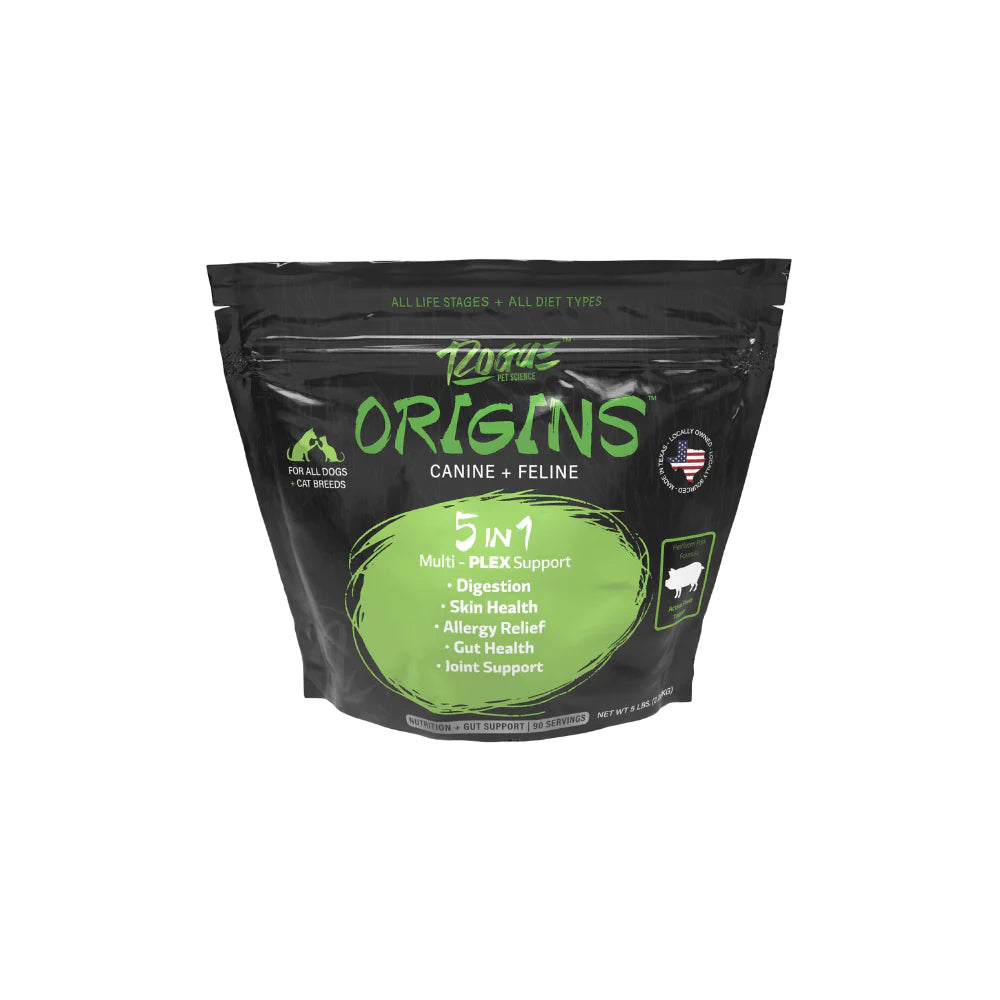 Origins 5-in-1 Dog Supplement, Powdered Food Topper for Active Dogs - Pork Flavor 2 LB