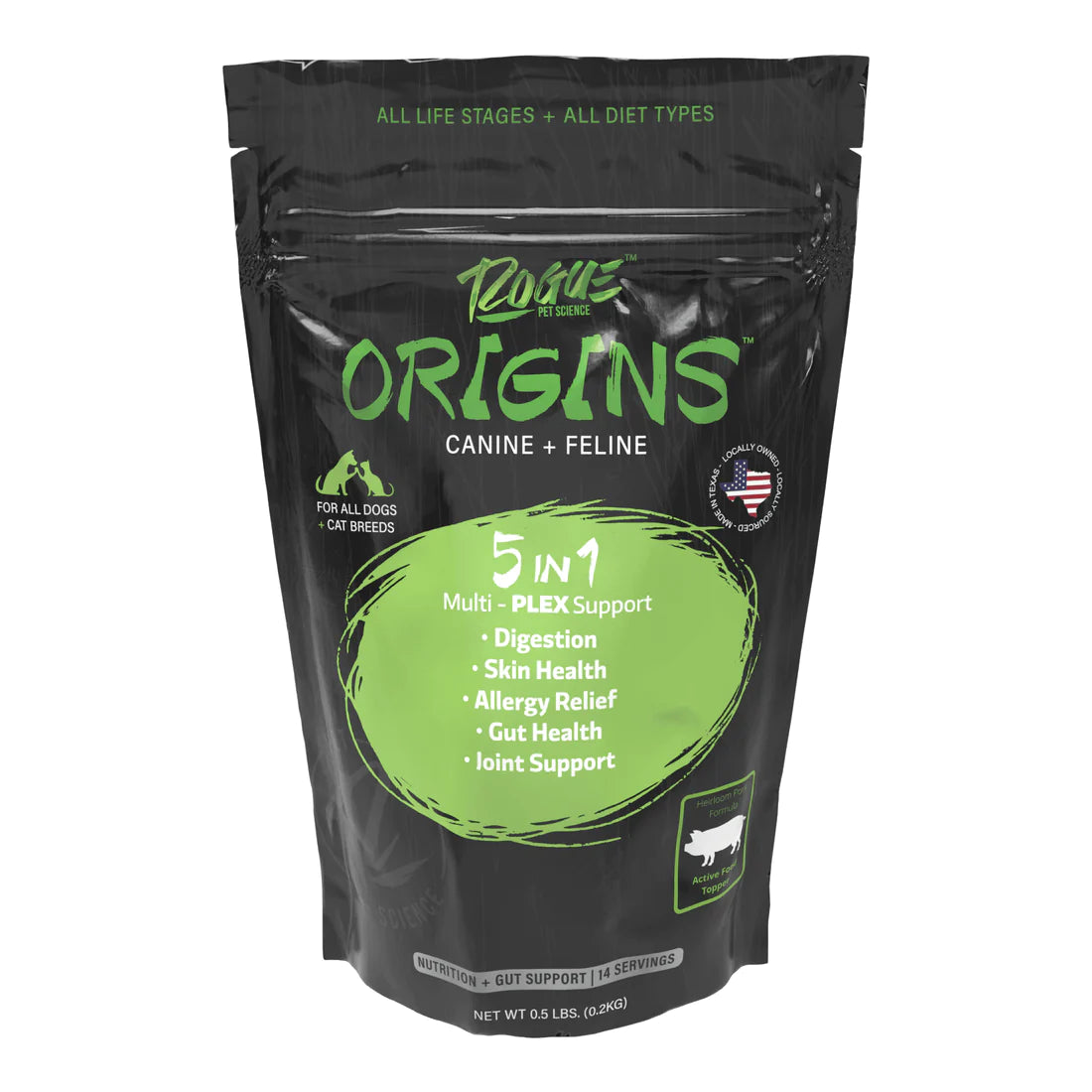 Origins 5-in-1 Dog Supplement, Powdered Food Topper for Active Dogs - Pork Flavor 2 LB