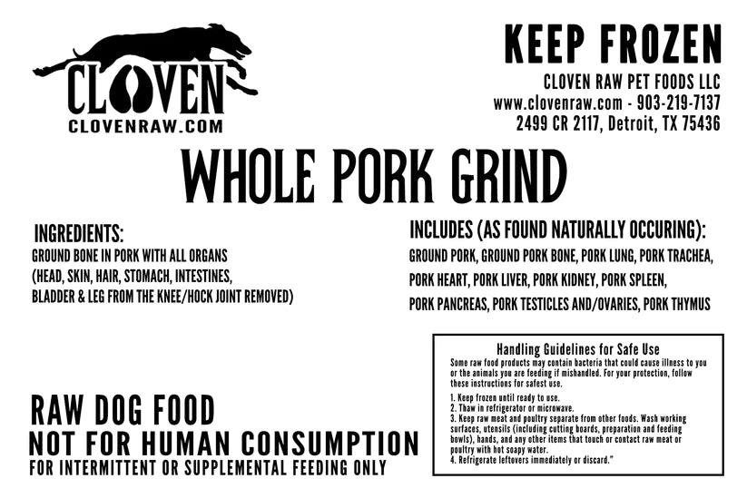 Cloven - Whole Ground Pork BEING DISCONTINUED ONCE OUT OF STOCK